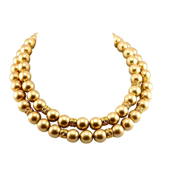 Vintage Carolee Double Strand Golden Chunky Necklace - Picture 2 of 7